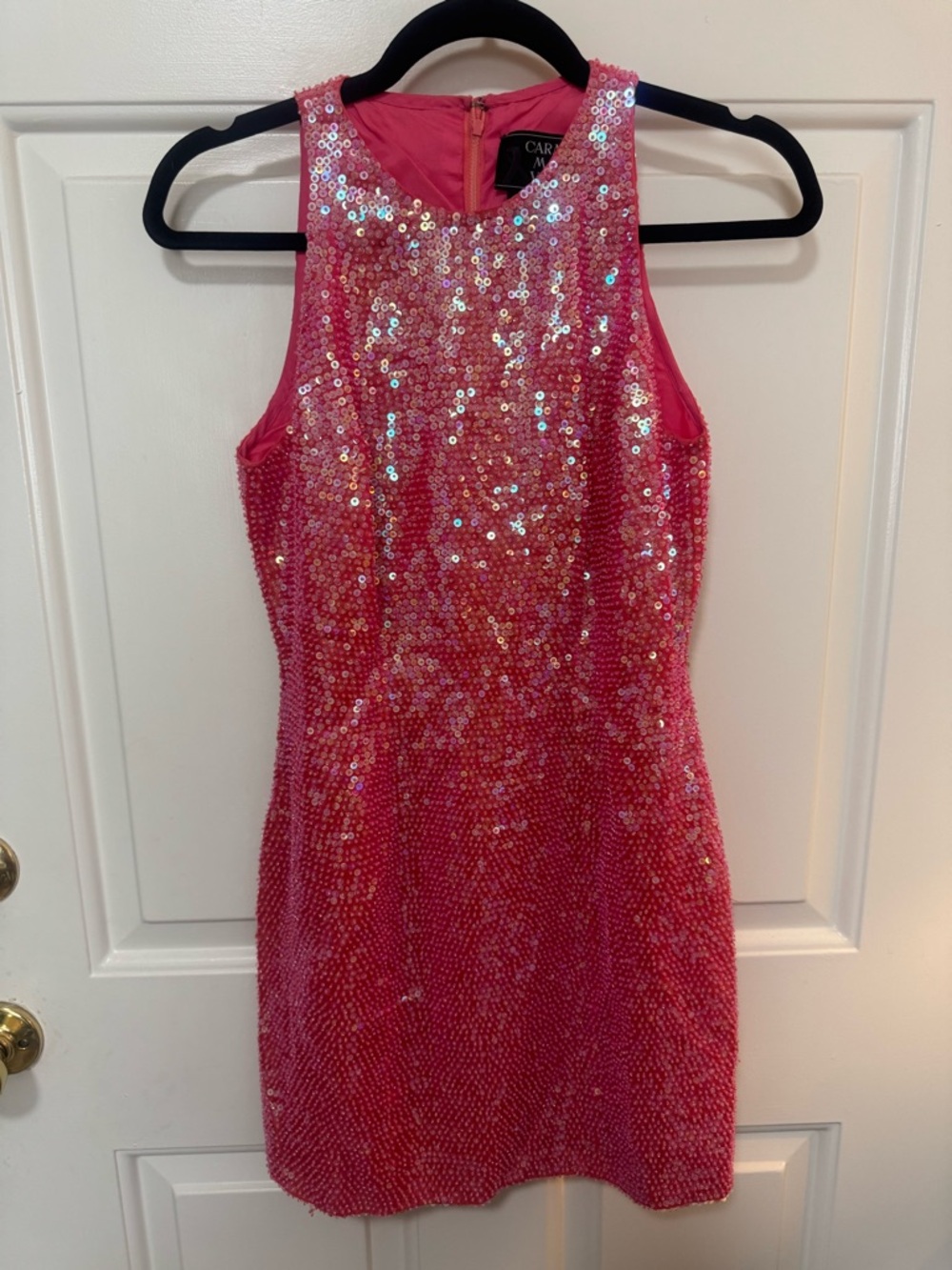 VTG CARMEN MARC VALVO Pink Silk Beaded Sequins Dress Women Size 4